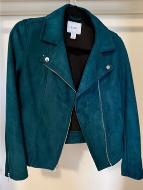 Old Navy Teal Suede-Look Moto Jacket, Size: small